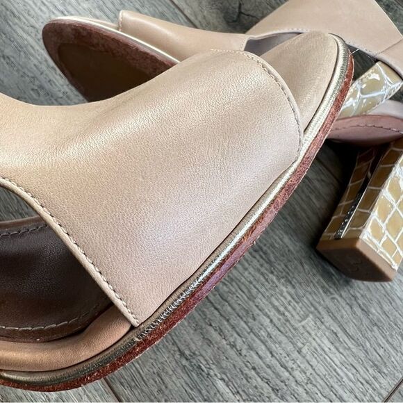 Donald J Pliner Katya Cutout Block Heel Shoes Size 7.5 Tan Neutral Beige Leather - Picture 9 of 12